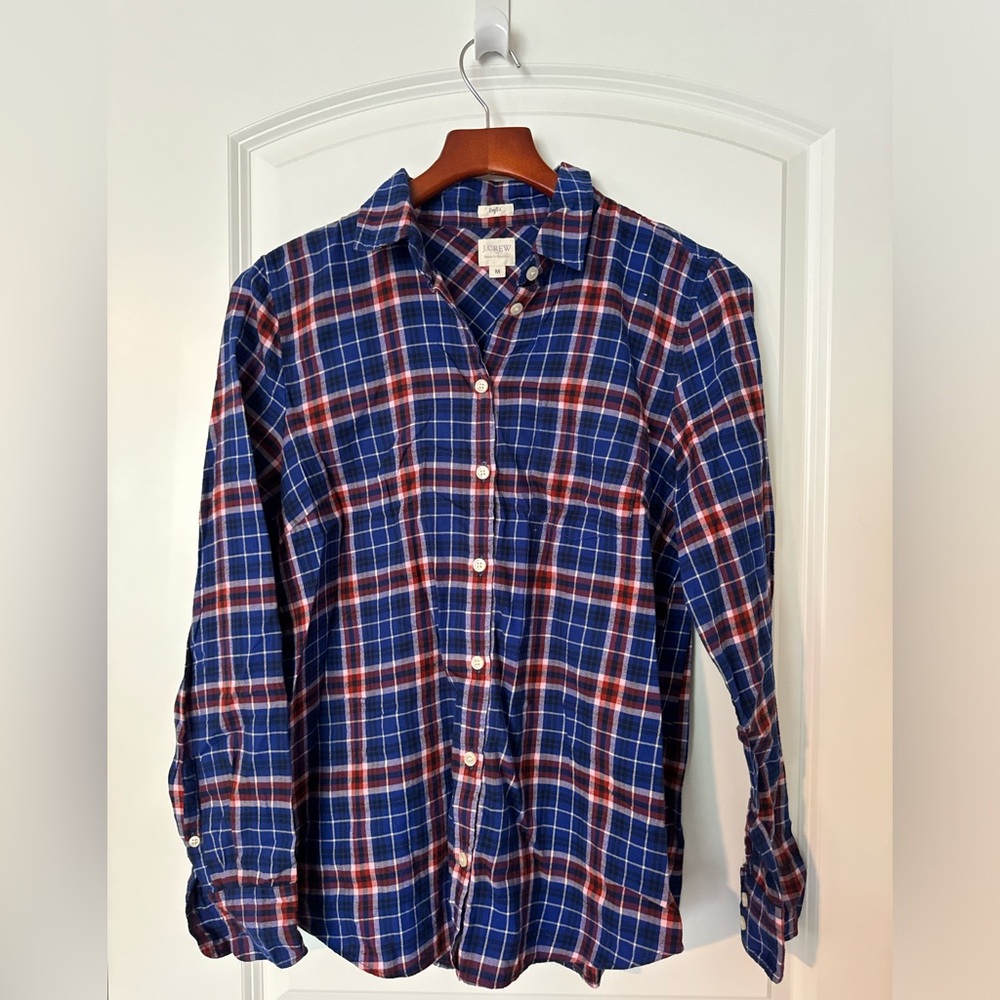 J. Crew Blue and Red Casual Button Down Shirt